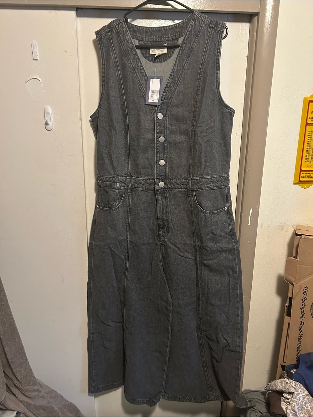 Target Women's Sleeveless Button-Front Denim Jumpsuit - Charcoal